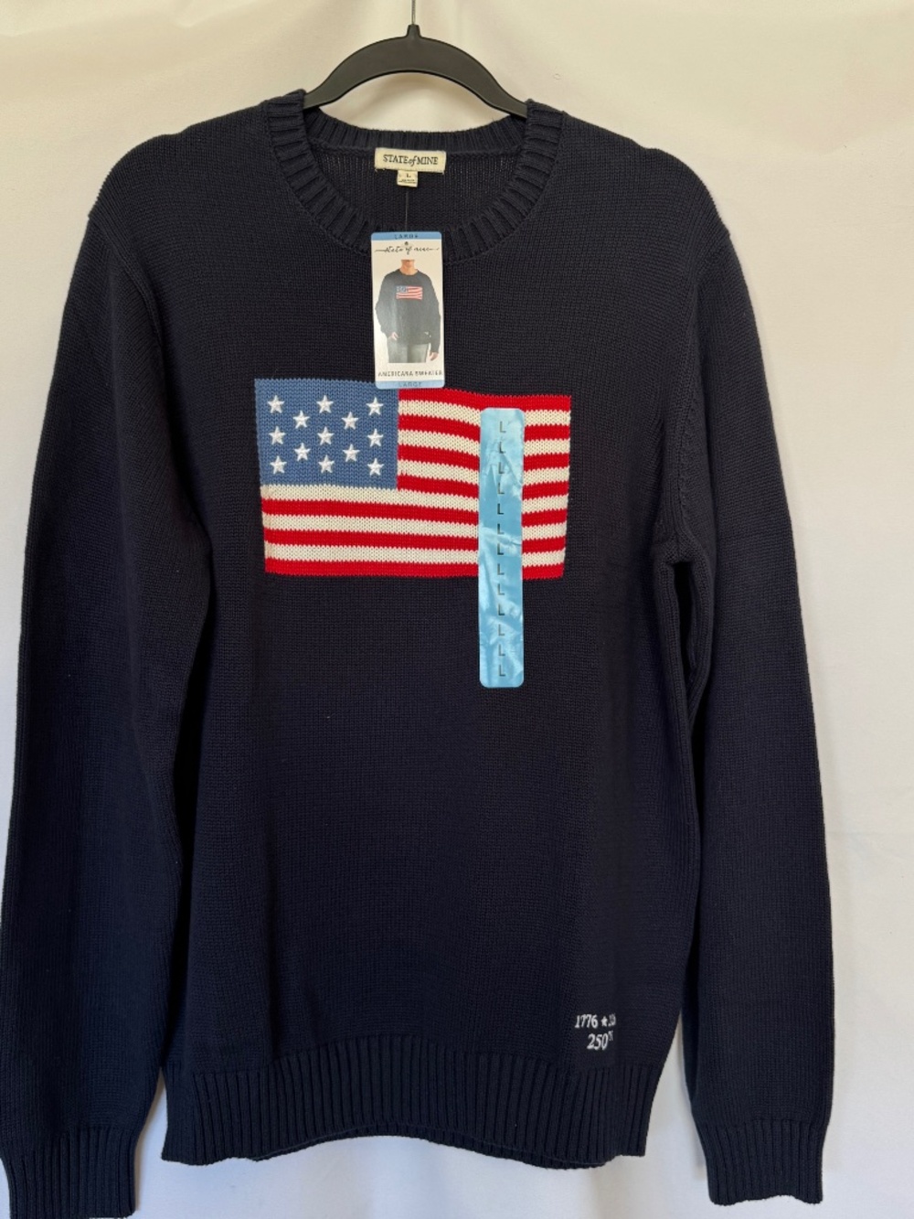 Navy American Flag Crew Neck Sweater Large 250th Cotton